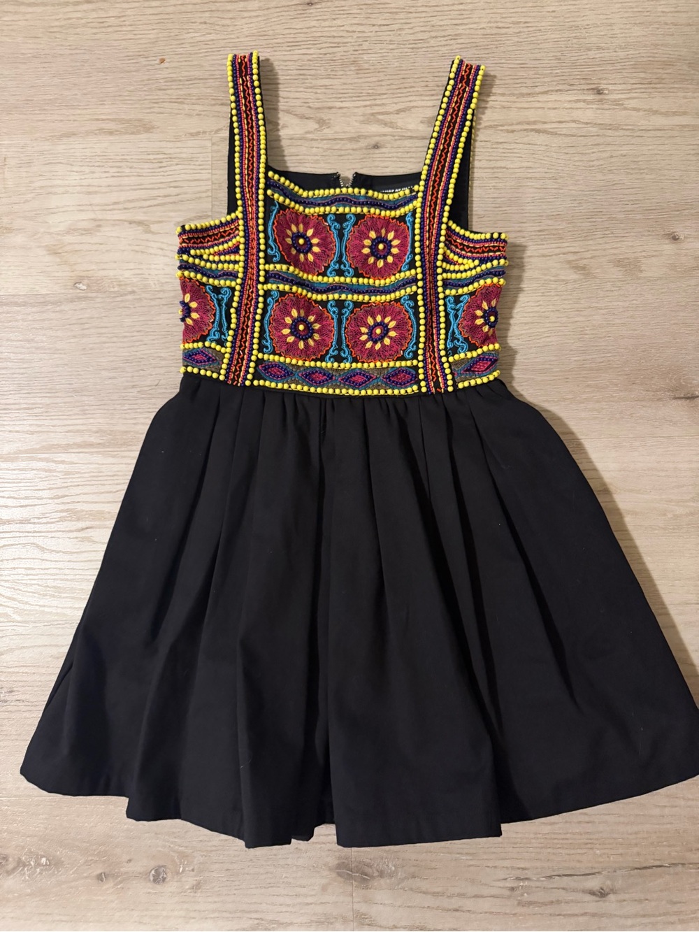 House of Holland Black Dress with Red, Yellow & Blue Beaded Bodice